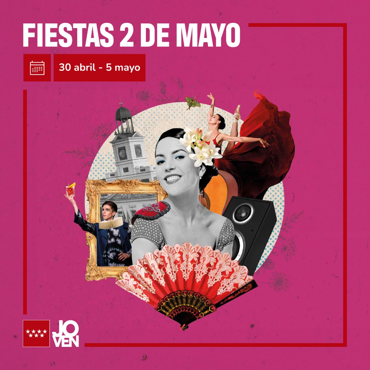 🥳 Celebra y disfruta de las Fiestas del 2 de mayo que tendrán lugar en la Comunidad de Madrid. ¡Conciertos, exposiciones, teatro y muchas actividades más! 🔗 Consulta el programa completo: bit.ly/3vXWiQJ #Juventud @ComunidadMadrid