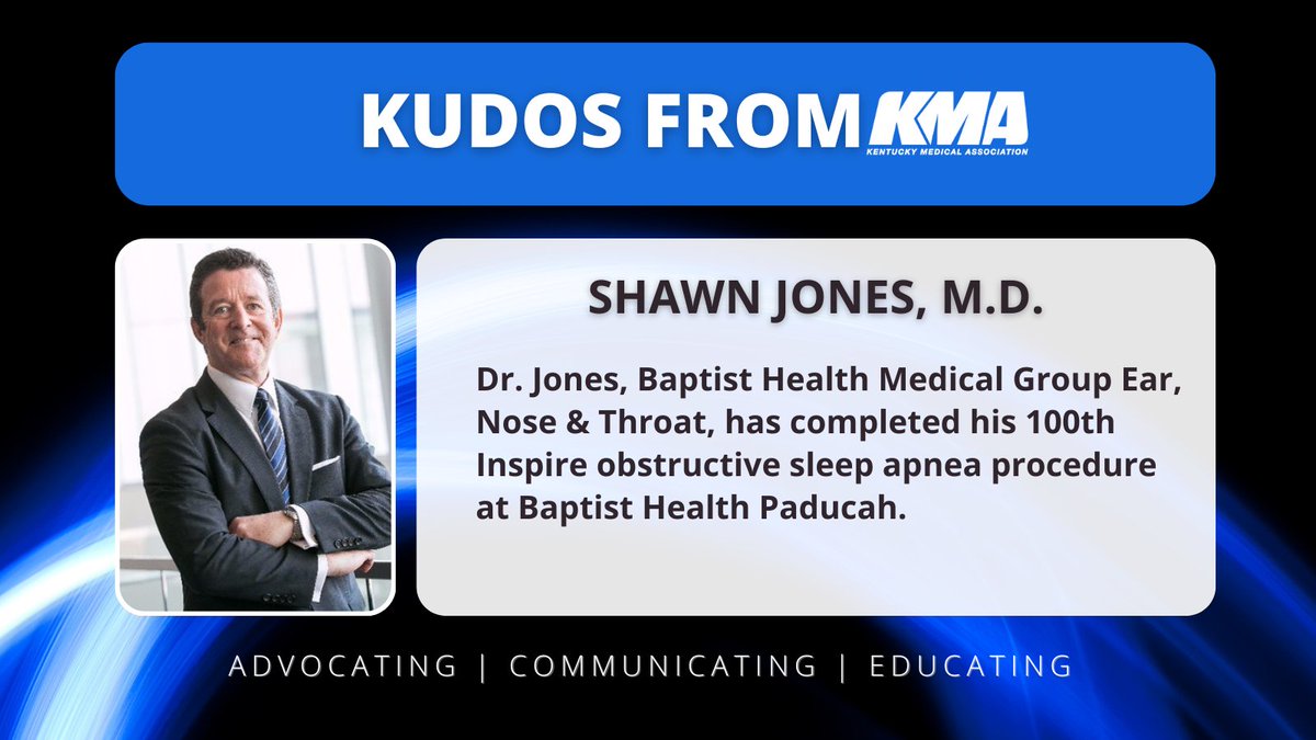 KFMC President and KMA Past President @ShawnCJonesMD, Baptist Health Medical Group Ear, Nose & Throat, has completed his 100th Inspire obstructive sleep apnea procedure at @BHPaducah. baptisthealth.com/about/news-cen…