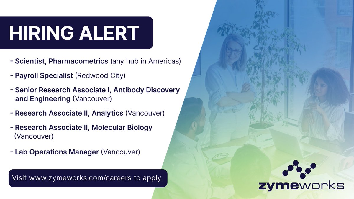 At Zymeworks, we believe in inclusivity and equal opportunities for all. Join our team and explore our current openings to learn more about our culture: careers.zymeworks.com careers.zymeworks.com
