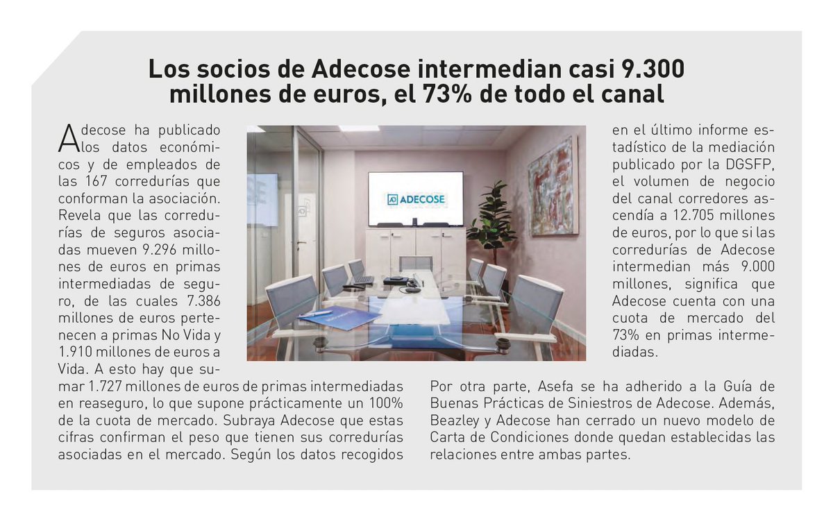 🔊#GrupoAseguranza se hace eco en su revista del mes de abril de los logros económicos y de empleados de las #corredurías que forman parte de #ADECOSE, demostrando resultados sólidos que consolidan su posición de liderazgo en el #canalcorredor.