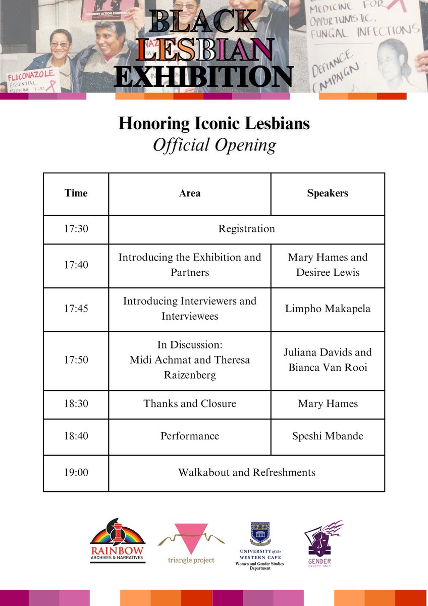 Rainbow Archives and Narratives is hosting their Black Lesbian Exhibition to honor our lesbian icons, Taghmeda (Midi) Achmat & Theresa Raizenberg who were part of the broader Lesbian & Gay Movement building during the apartheid years. #IamUWC #WeAreGEU #LVW24