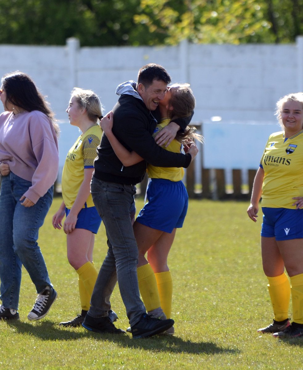 𝙏𝙒𝙊 𝙀𝙍𝘼𝙎 𝙊𝙁 𝘾𝙃𝘼𝙈𝙋𝙄𝙊𝙉𝙎 A lovely moment between Father Rob Holgate (NWCFL Div 1 Winner 1993/4) and daughter Codie Holgate, whose goal won LR the GMWFL Premier yesterday 💛💙 #WeAreLR / #UpTheLR