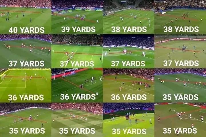 The longest freekick Lionel Messi has ever scored was from 33.82 yards against Liverpool back in 2019. Cristiano Ronaldo alone has more than 18 free kicks over 34+ yards 🐐😳