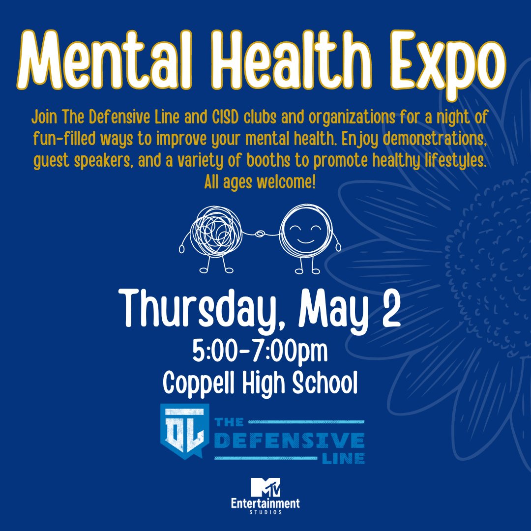 Do not miss the Mental Health Fair this Thursday, May 2 from 5:00-7:00 pm at Coppell High School! These students have worked for months to provide insightful events, resources, and activities that will educate and inform while making connections with others! 💙🏈