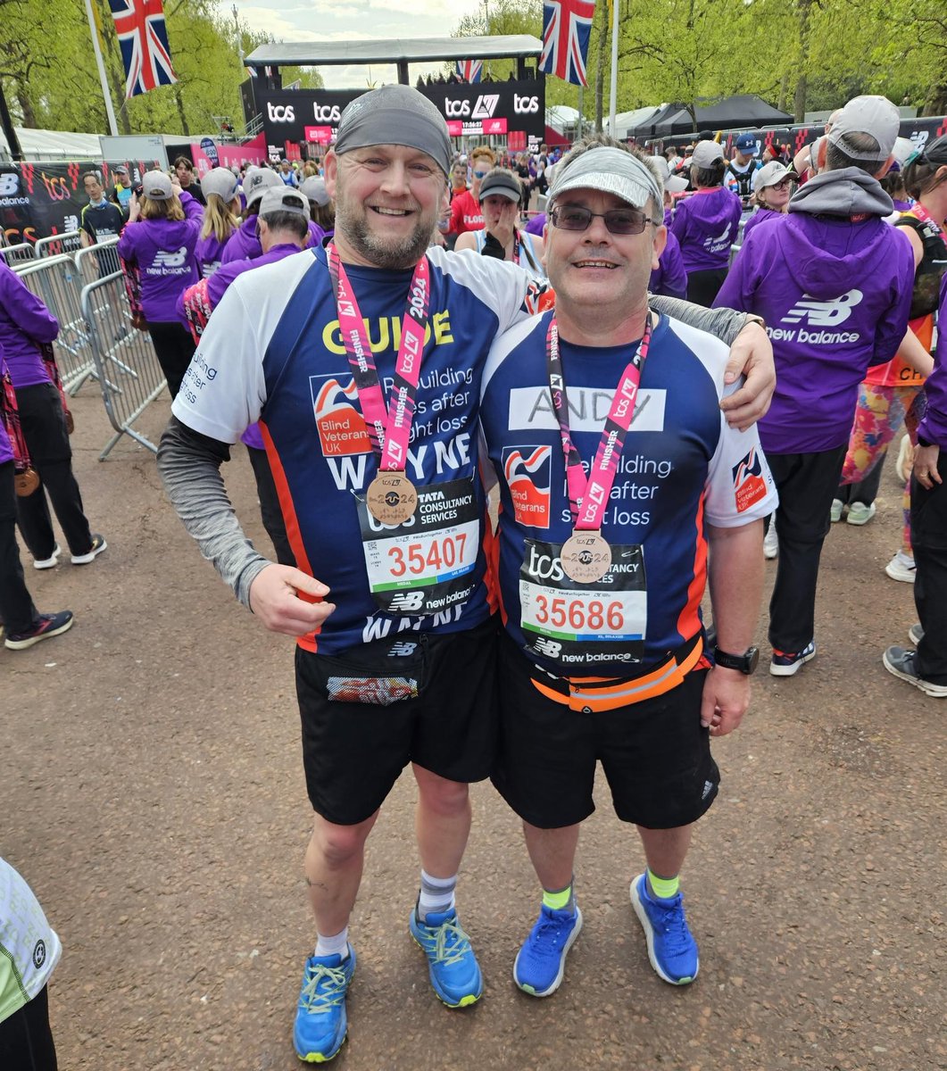 Blind veteran Andy ran the #LondonMarathon with guided support from his friend, Wayne. Their teamwork shows that people with sight loss can confidently run marathons when the right support systems are in place. Up next? London to Brighton Cycle! Read more: ow.ly/HFXL50RqxJo