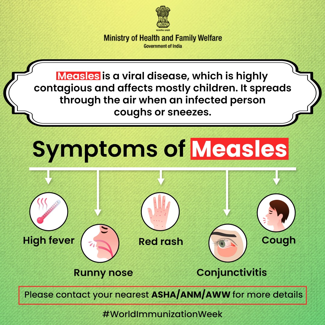 From fever to cough, measles comes with its warning signs. Stay educated, stay protected. Contact your nearest ASHA/ANM/AWW for more details on how you can ensure the health and safety of our future generations. #WorldImmunizationWeek