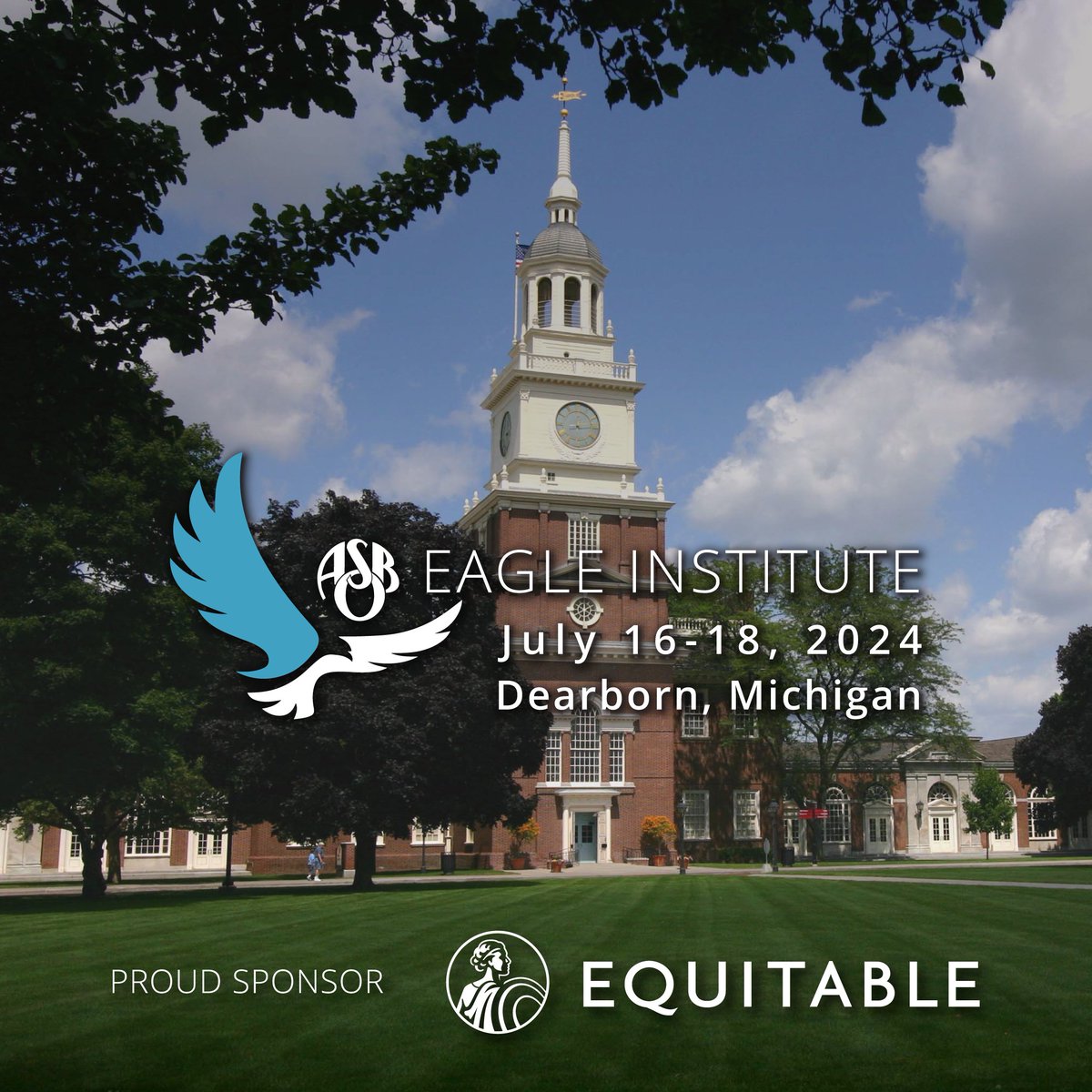 Soar into an immersive experience in Dearborn, Michigan July 16–18, designed to ignite #schoolbusiness professional's creative thinking and fortify leadership skills! Register for #ASBOEagleInstitute today! Register here: asbointl.org/eagleinstitute Proud Sponsor: @Equitablefin