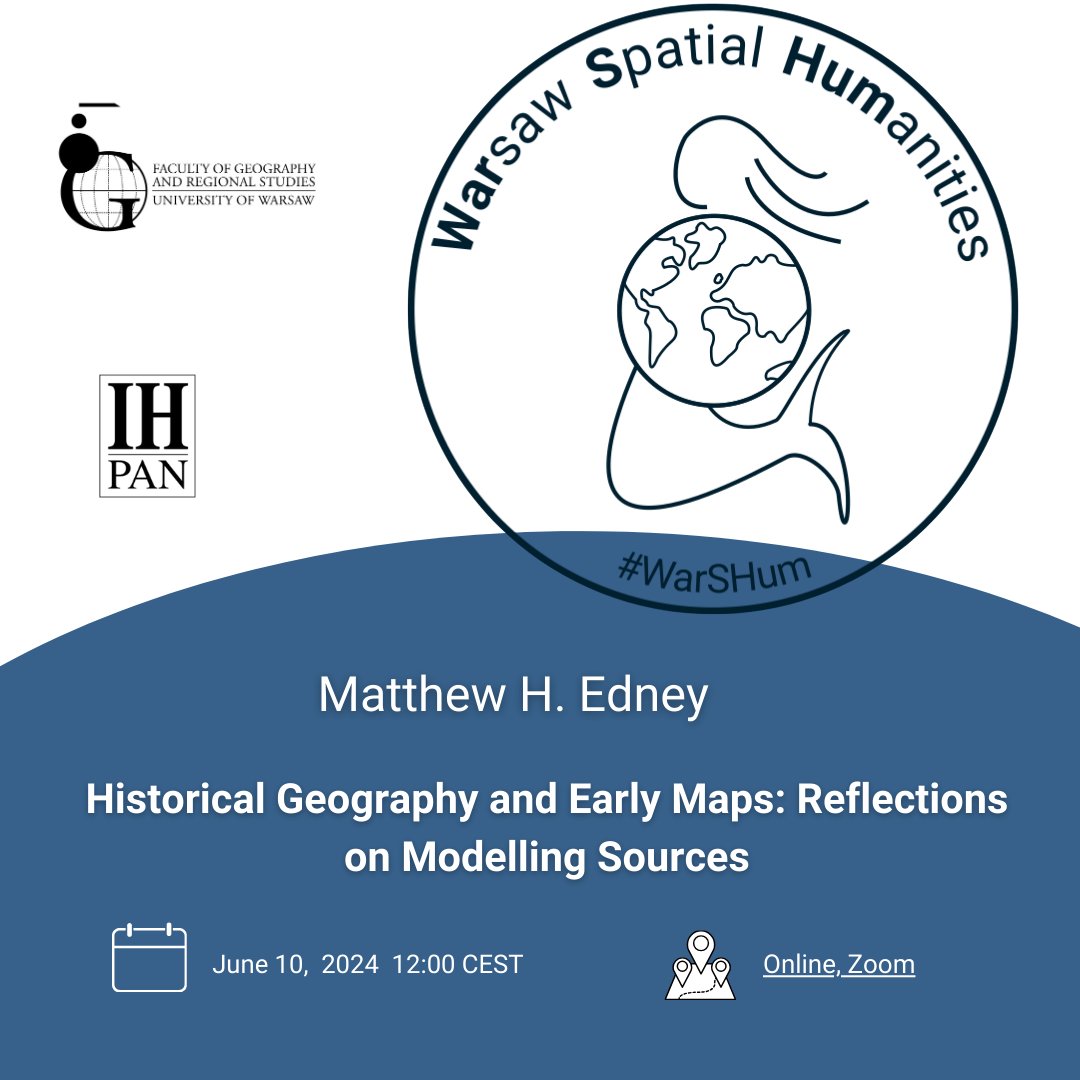 ‼️ We are excited to invite you to #WarSHum no. 8. Our speaker is @mhedney with a topic 

Historical Geography and Early Maps: Reflections on Modelling Sources.

🗓️We meet online on June 10, 2024, at 12:00 Warsaw time (CEST). 

Register here to join us: forms.gle/qkiWeRgRqp6Byt…