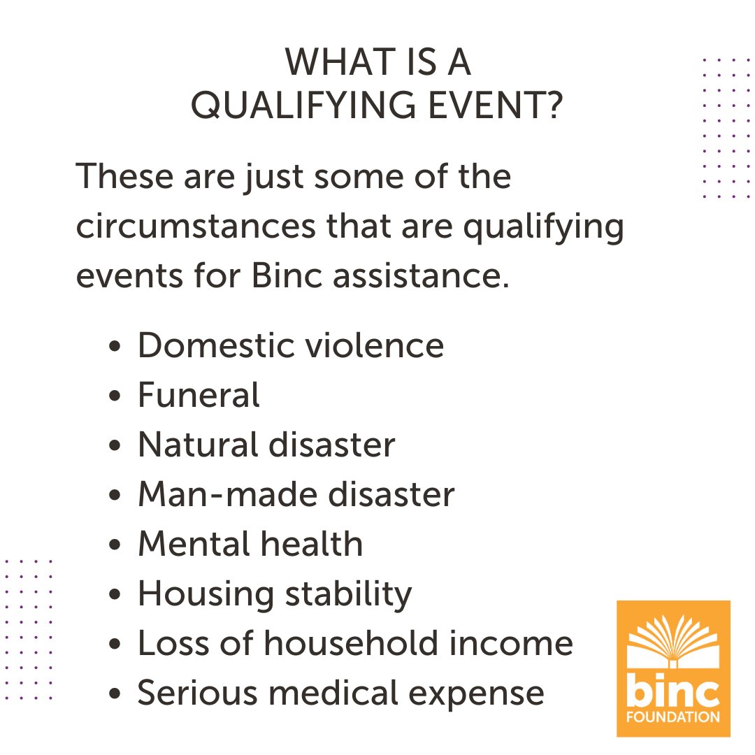 Binc helps bookstore owners, booksellers, and comic store employees and owners with unforeseen emergency financial needs caused by qualifying events. And, if you're not sure if you qualify or not, get in touch. We're here to help. bincfoundation.org/apply #ThinkBinc