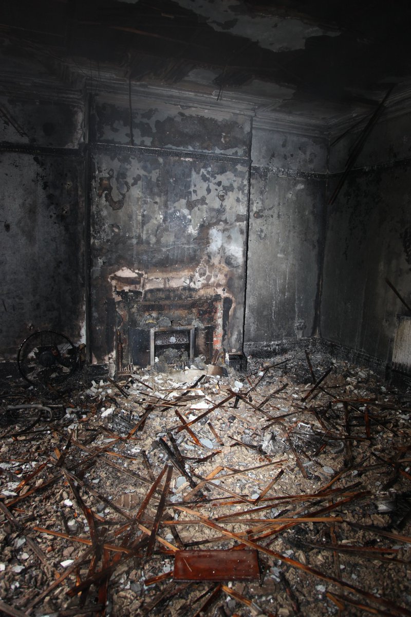 SYFR's tweet photo. This is the aftermath of the house fire we attended on Ecclesall Road yesterday. 

The fire was caused by faulty e-bike battery which is why we're asking e-cyclists in South Yorkshire to check their batteries and only buy e-bikes from reputable sources. https://t.co/O9ocqAXn8z