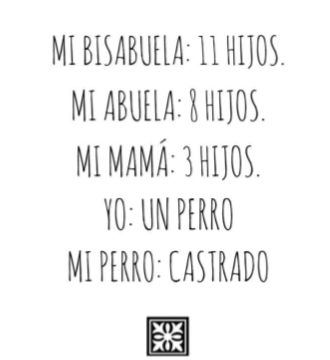 Four generations of Latin American demography wittily  compacted into a single IM card.