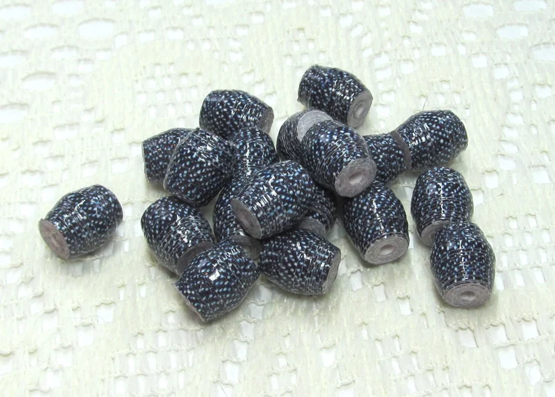 Paper Beads, Loose Handmade, Jewelry Making Supplies, Shorty Barrel, Blue Denim etsy.me/4deQ4wl via @Etsy #denimbeads #handmadebeads #paperbeads #barrelbeads