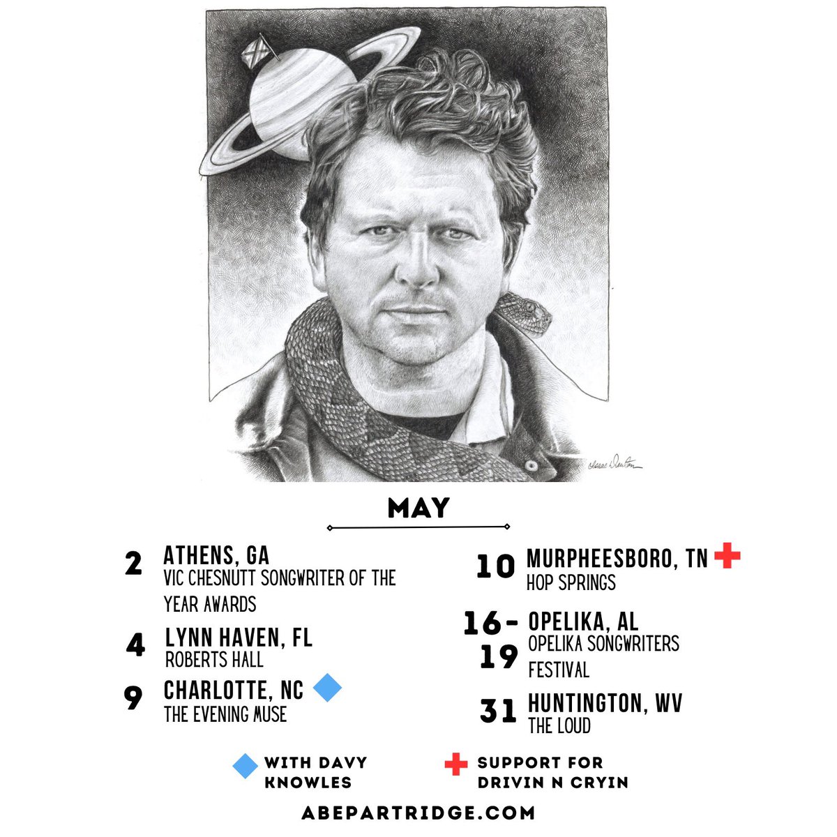 April was an amazing month. 
Many, many miles traveled. 
New places, new faces, all thanks to Matthew Sweet. 
May schedule is up. 
I'm only home for a few days then it's back on the road. 
I hope to see yall! 
Love Abe

#alabamaartist #alabamaastronaut #tour2024