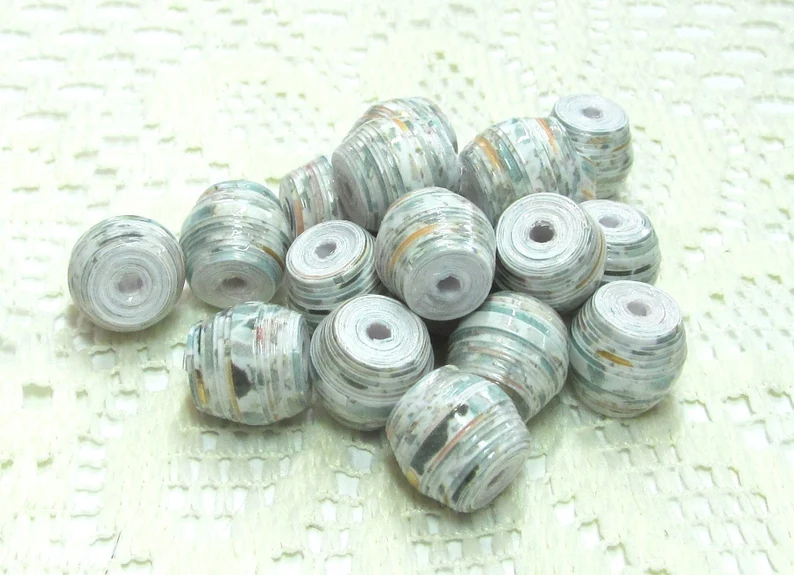 Paper Beads, Loose Handmade, Jewelry Making Supplies, Shorty Barrel, Sea Foam Mosaic with Gold Metallic etsy.me/3JAJ1ka via @Etsy 
#barrelbeads #handmadebeads #paperbeads # #mosaicbeads