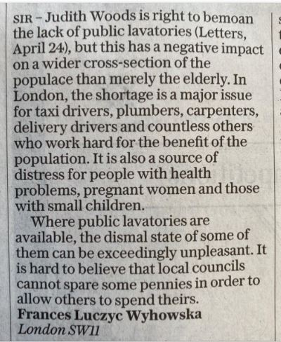 Our Ambassador Frances Wyhowska has had a letter published in The Telegraph today.