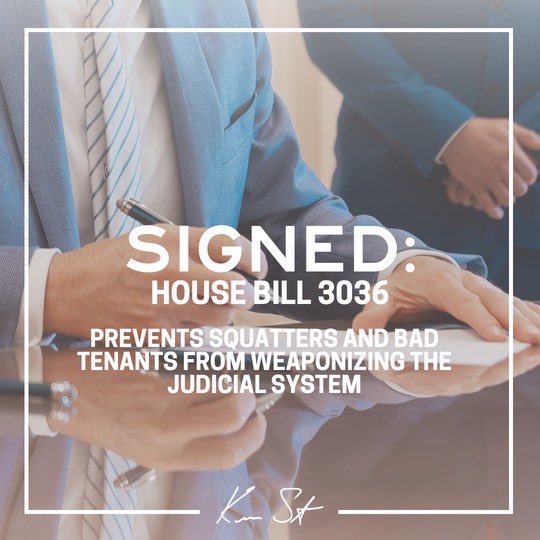 We aren’t going to allow squatters to take advantage of the judicial system. That’s why I signed HB 3036— we don’t need to put landlords through a jury trial just to collect rent or take back their property.