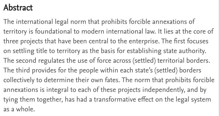 🚨 @IngridBrunk and I just posted our new paper, 'The Prohibition of Annexations and the Foundations of Modern International Law' (forthcoming in @AJIL_andUnbound) here: papers.ssrn.com/sol3/papers.cf… The abstract, in three parts, is as follows: