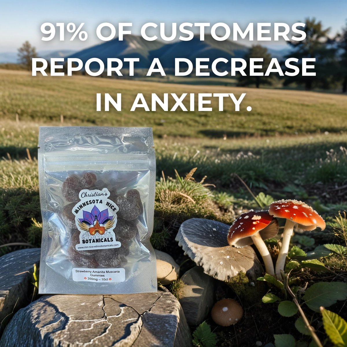 According to our recent survey, 91% of customers reported experiencing a decrease in anxiety after trying our Amanita products! Your well-being is our priority, and we're thrilled to hear such positive feedback from our community ❤️

#MinnesotaNiceEthnobotanicals #Botanicals