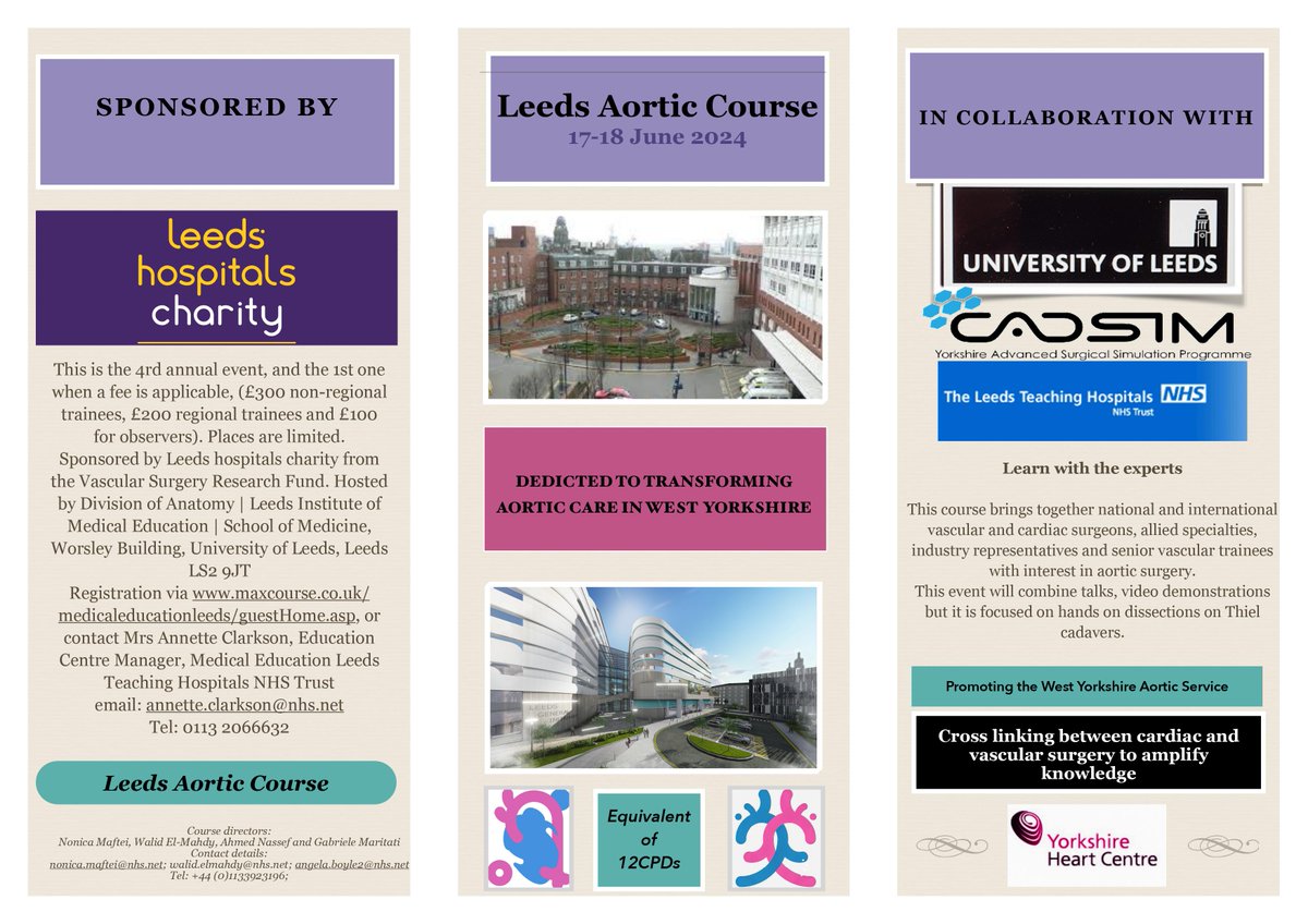 The Leeds Aortic course on the 17th-18th of June 2024. maxcourse.co.uk/medicaleducati…