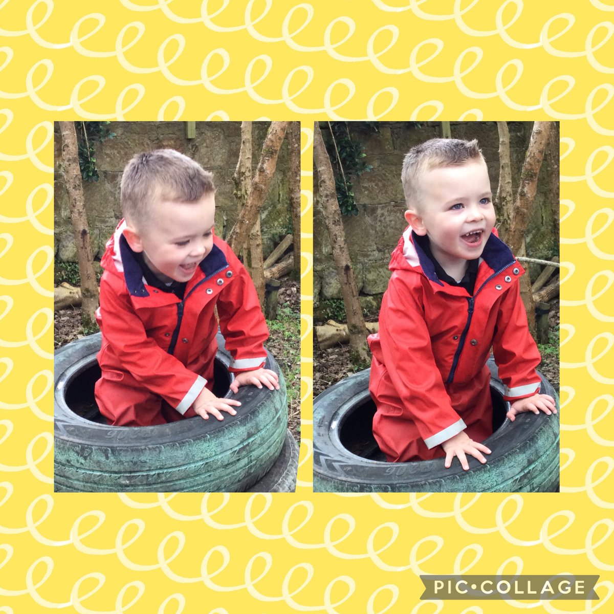 What a wonderful time B had in the forest today, playing  hide and seek in the tyres 🛞🛞🛞
#happyplace
#playislearning