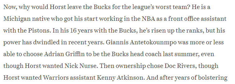 KOC reporting Horst's choice was Kenny Atkinson. I fully expect Horst to leave for the Detroit job and then we'll be stuck with DOC POBO (or a figurehead GM with Doc having control)