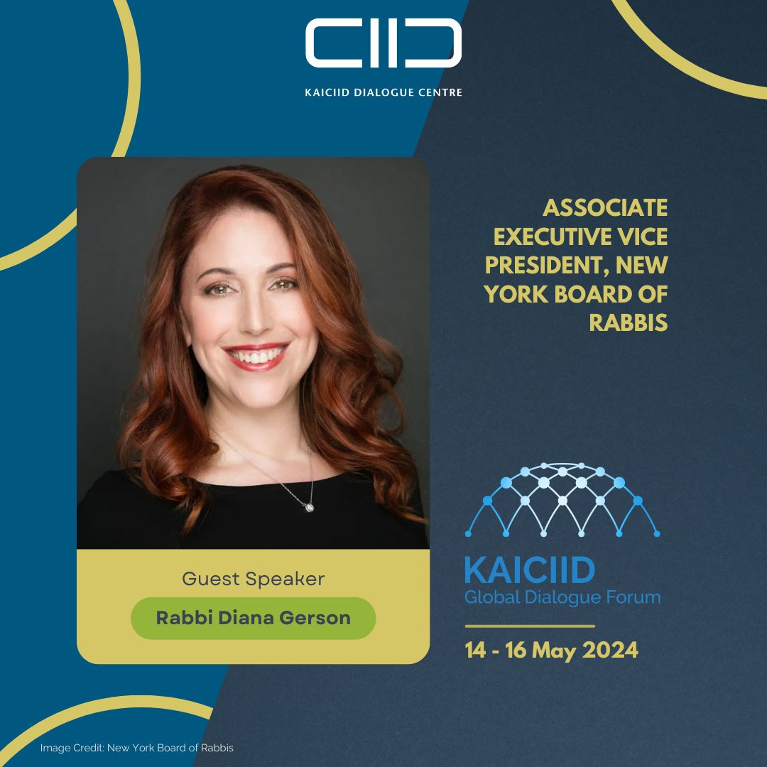 Rabbi Diana Gerson @RabbiDiana, Associate Executive Vice President of the New York Board of Rabbis (NYBR), is a speaker at KAICIID Global Dialogue Forum's thematic session on Inclusive Cities. Save the date! 📅 #TransformativeDialogue #KAICIIDGlobalForum