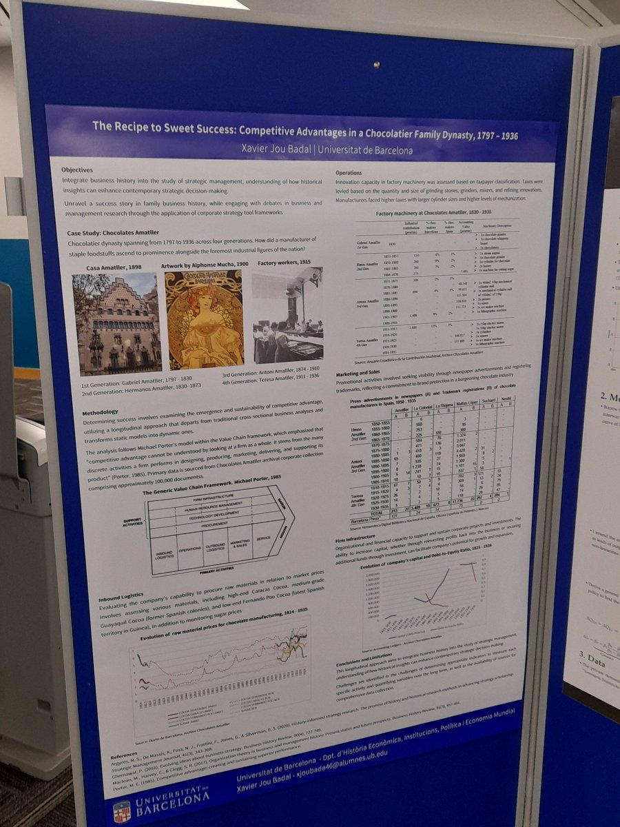 EHS 2024 Conference, New Researcher Posters:
Xavier Jou (Barcelona).
'The recipe to sweet success: Competitive advantages in a chocolatier family dynasty, 1797 – 1936'.
ehs.org.uk/multimedia/nr-…