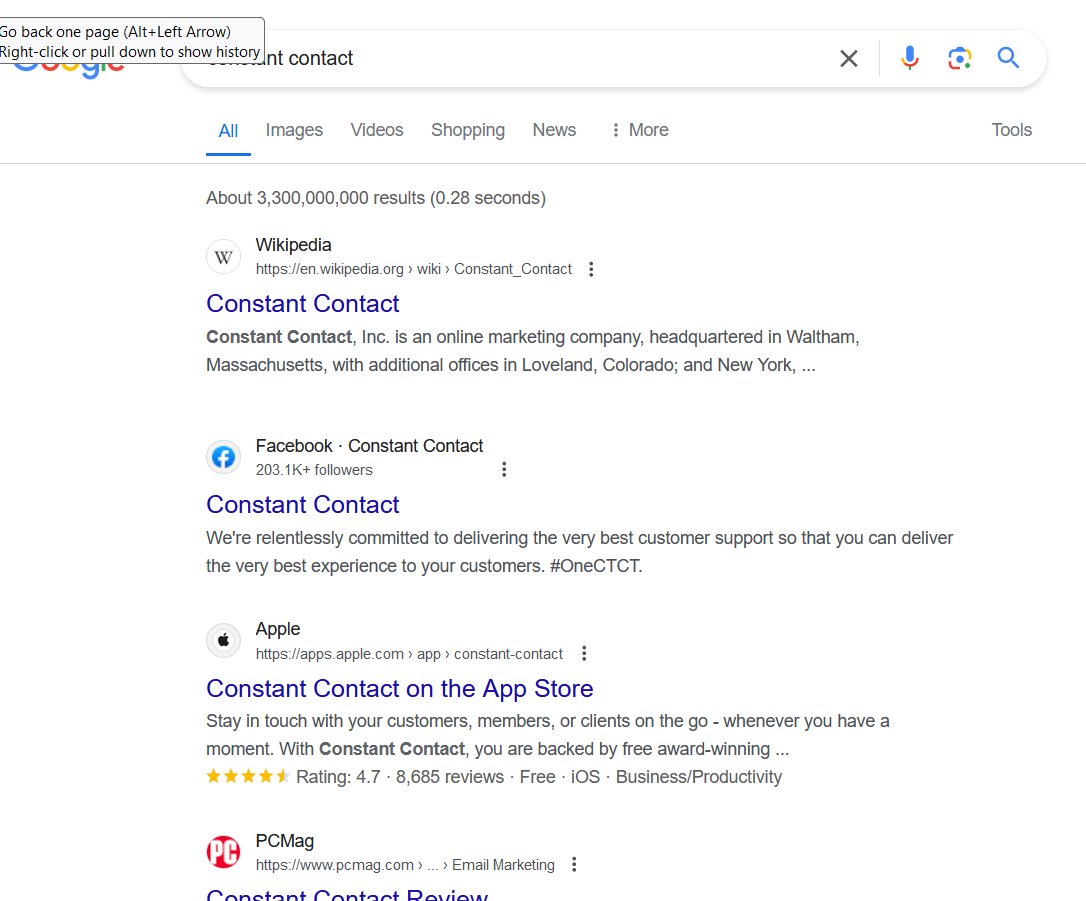 Constant contact  (@ConstantContact) seems to be a nice Email Marketing tool that I will try out soon.

I am sincerely worried that they are not on Page 1 on Google for the query 'Constant Contact'.