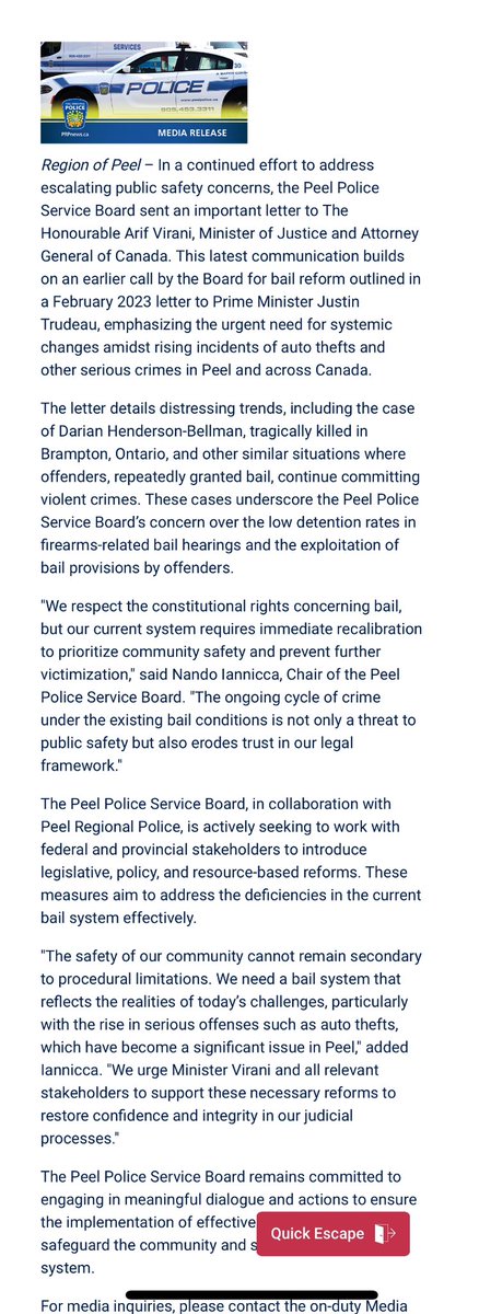 Peel Police Service Board Calls for Urgent Bail Reform in Letter to Justice Minister of Canada. Letter details distressing trends, where offenders, repeatedly granted bail, continue committing violent crimes.