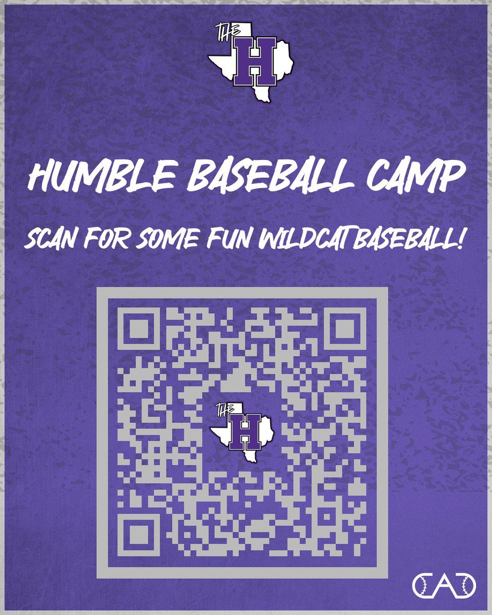 It’s that time of year again! HUMBLE WILDCAT BASEBALL SUMMER CAMP! Use this link humbleisd.hometownticketing.com/embed/event/24… Or scan the QR code below! We can’t wait to have you! #CAD @HumbleISD_HHS @HumbleISD_Ath @HumbleISD @HumbleISD_LLE @Coach_RobMurphy