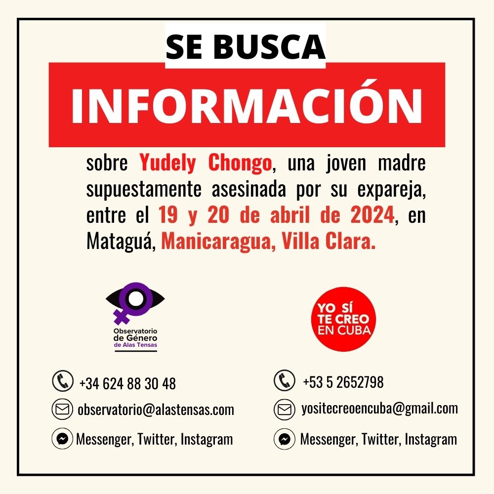 📣SE BUSCA INFORMACIÓN sobre Yudely Chongo, una joven madre supuestamente asesinada por su expareja, entre el 19 y 20 de abril, en Mataguá, Manicaragua, Villa Clara. 🧵👇1/2