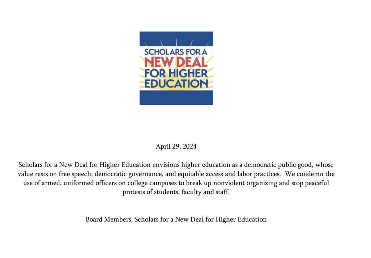 Scholars for a New Deal for Higher Education (@SFNDHE) on Twitter photo 2024-05-02 03:11:00