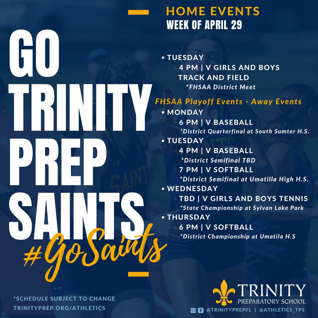 Come out and support our student-athletes and coaches this week! #GoSaints