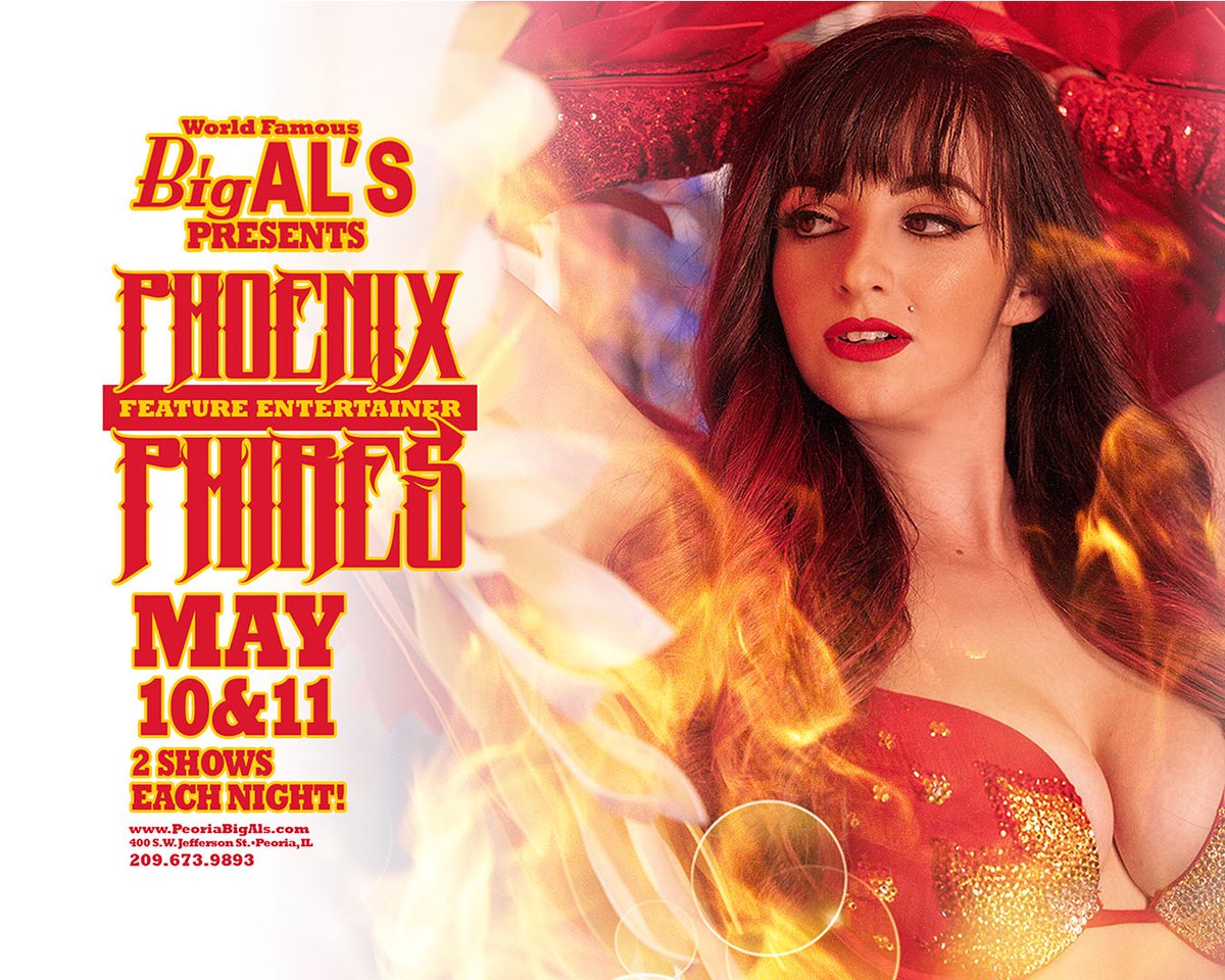🔥 Don't miss out on 2 unforgettable nights of the hottest entertainment you'll ever experience with #MissExoticDancer.com #PhoenixPhires on May 10 & 11, only at Big Al's Speakeasy! 
.
.
.
#PhoenixPhires #FeatureEntertainer #BigAlsSpeakeasy #PeoriaIL