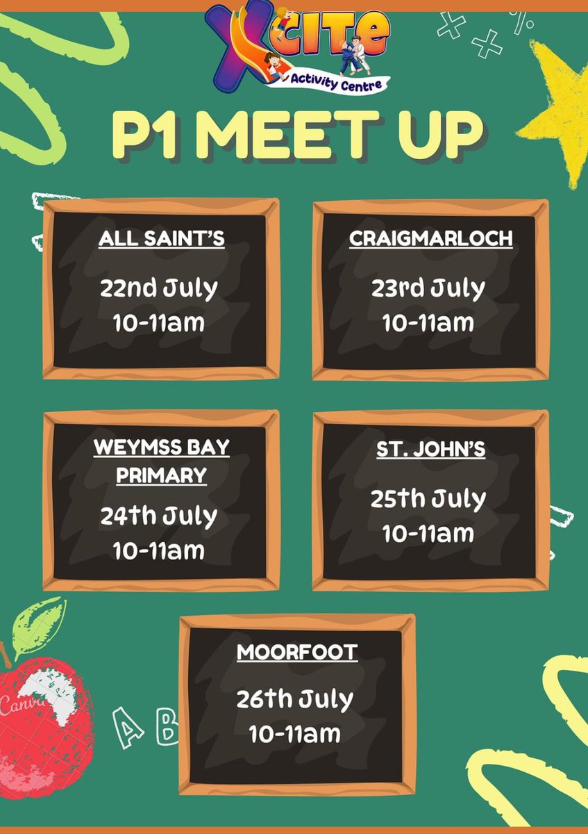 X-cite Activity Centre - Is your wee one due to start school in August? Why not bring them along so they can meet some friends before they start! Prices: New P1 Pupils- £5, Adults - £1, Siblings- Normal entry price applies. @CraigmarlochINV