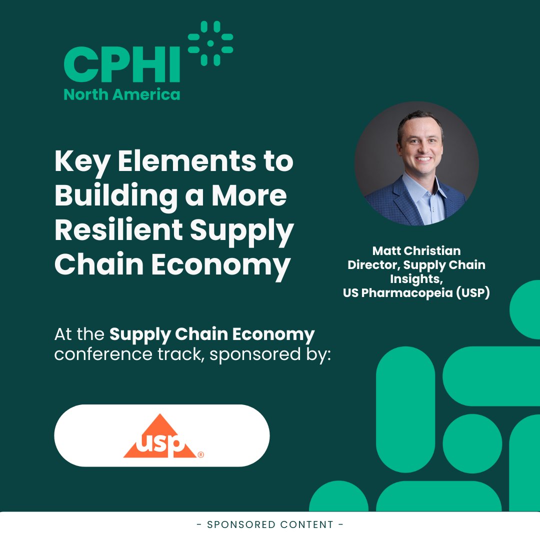 📢 Don't miss out on May 8th in Philadelphia for CPHI North America's Supply Chain Economy track, sponsored by USP, where Matt Christian, USP's Supply Chain Insights Director, will delve into building a more resilient supply chain! Register: ow.ly/CvYi50RnXsL. #CPHINA2024