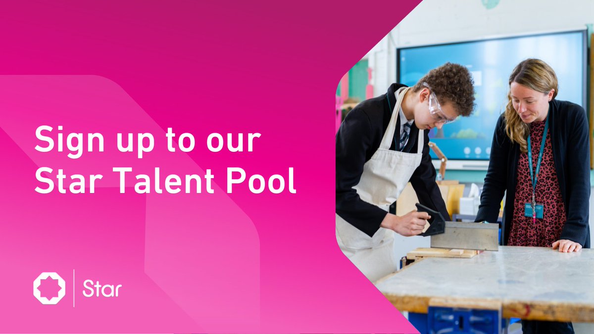 Signing up to the Star Talent Pool means you'll be the first to hear when we advertise new vacancies. It's your gateway to an inspiring and rewarding career with one of the country's best-performing multi-academy trusts.
bit.ly/3sVgJpU 
 
#TalentPool #EduJobs #Jobs