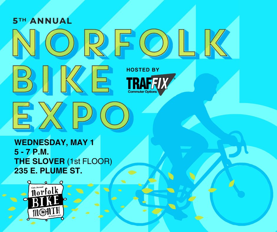 Connect with the local bike community, learn how to ride safely, check out the newest bike trends and kick off Norfolk Bike Month at the 5th Annual Norfolk Bike Expo! 🎉🚲 @traffix757 📆 Wednesday, May 1 ⏰ 6 p.m. 📍 @TheSloverVA (235 E. Plume St.) 🚲 norfolk.gov/bike