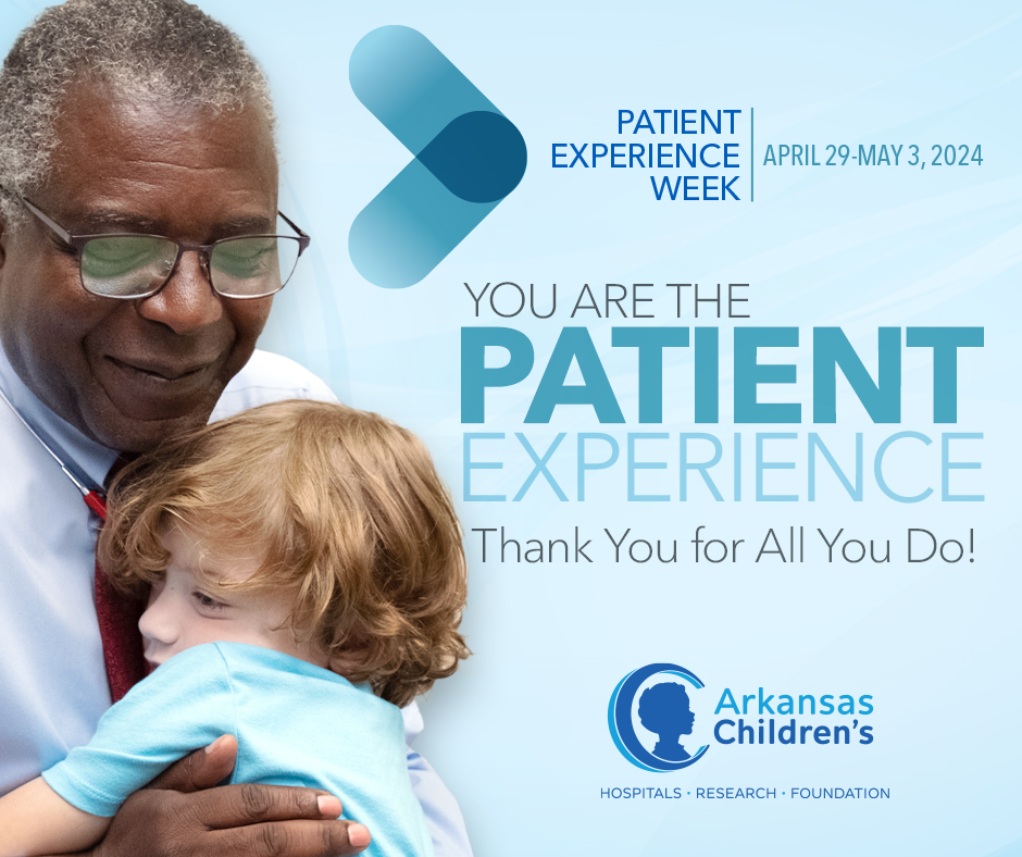 This week is Patient Experience Week! 

At Arkansas Children's, patient experience is at the heart of everything we do. Join us this week as we celebrate our #ChampionsForChildren and their commitment to making every patient's experience exceptional. 💙