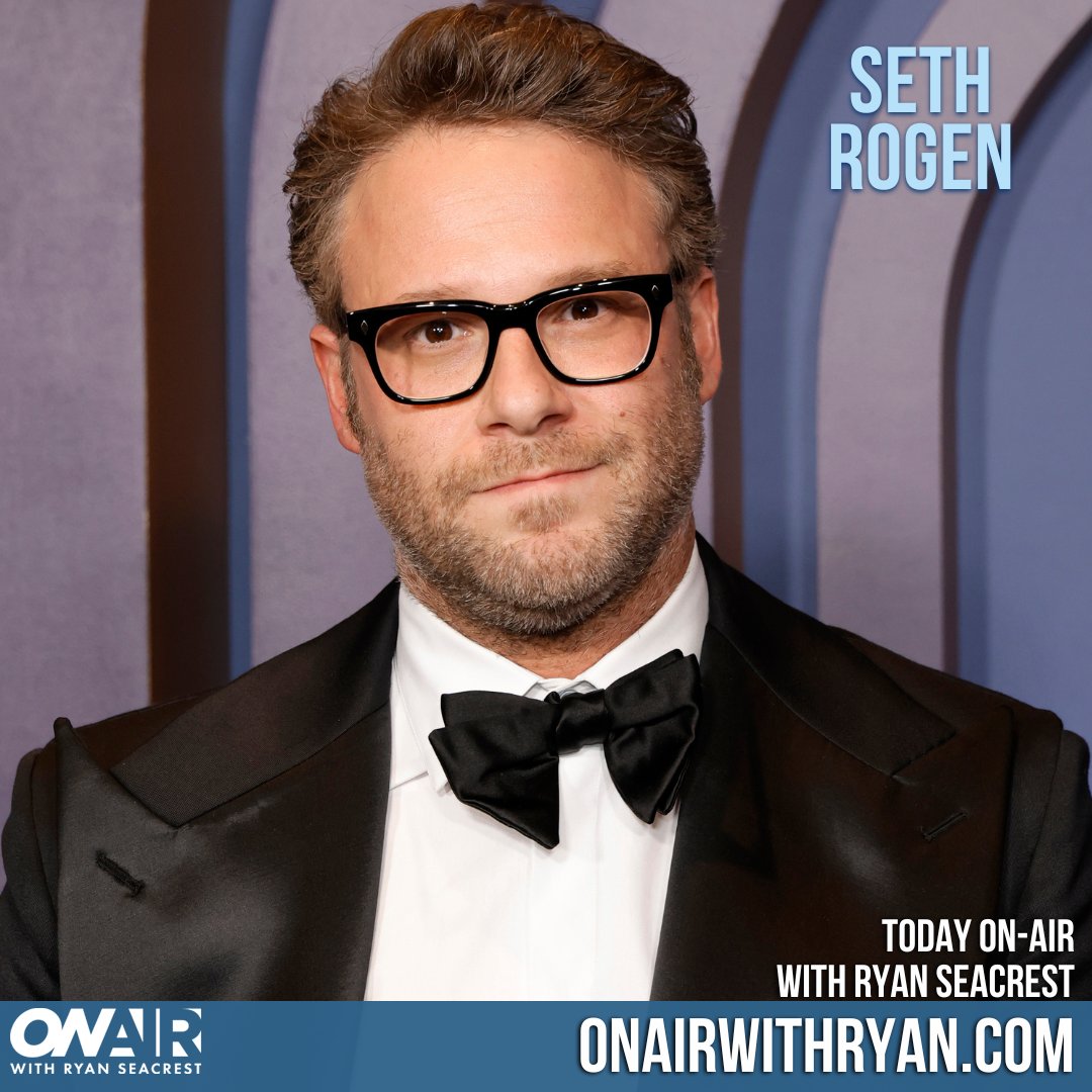 We can hear his laugh through this picture 😆 @ryanseacrest is checking in with #SethRogen today! Don't miss it 🎙️