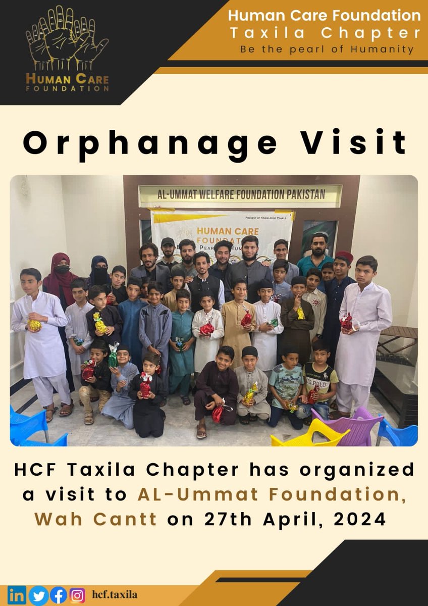 HCFoundation22's tweet photo. On April 27th, 2024, our visit to Al-Ummat Foundation orphanage, backed by HCF Taxila, created lasting memories and spread joy to the children through compassionate engagement and thoughtful gifts.
#Hcf_Punjab #Nonprofits #Memories #giftee https://t.co/wxlyEBqgtW