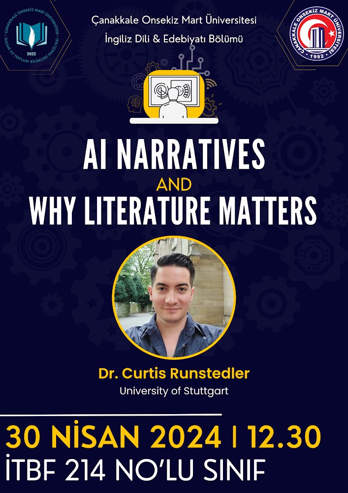 Happy to announce an enlightening discussion tomorrow by my dear friend @Curtis_Chthonic on ‘AI Narratives and Why Literature Matters’ in our department. Don’t miss out! Tomorrow, April 30, 2024. See you there! #AI #LiteratureMatters