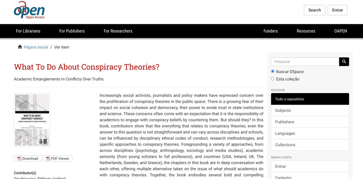Using the incredibly helpful <a href="/OAPENbooks/">OAPEN (account inactive)</a> portal to get a new book on my thesis subject, namely, #conspiracytheories and their impacts on contemporary society! Looking forward to reading this edition that has a scholar that I much appreciate, <a href="/HarambamJaron/">Jaron Harambam</a>, as an editor!