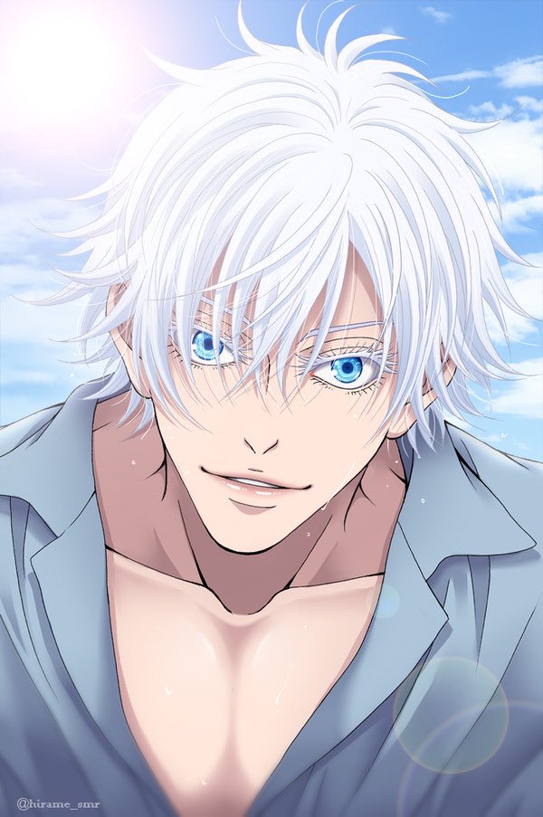 gojou satoru solo looking at viewer smile short hair blue eyes shirt 1boy  illustration images