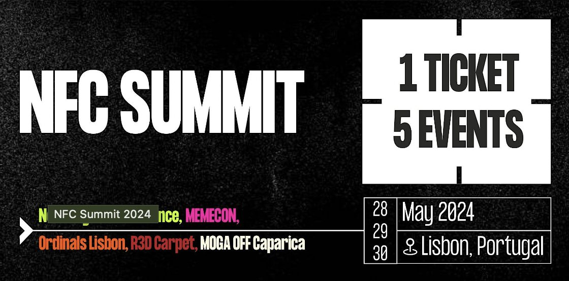 Just got my ticket for the NFC Summit in Lisbon in Portugal in one month Looking forward to seeing lots of cool & creative folks from across the globe @PhilippFehse @push_1969 @alexisolinart @RachelSTWood and @chrishortsch