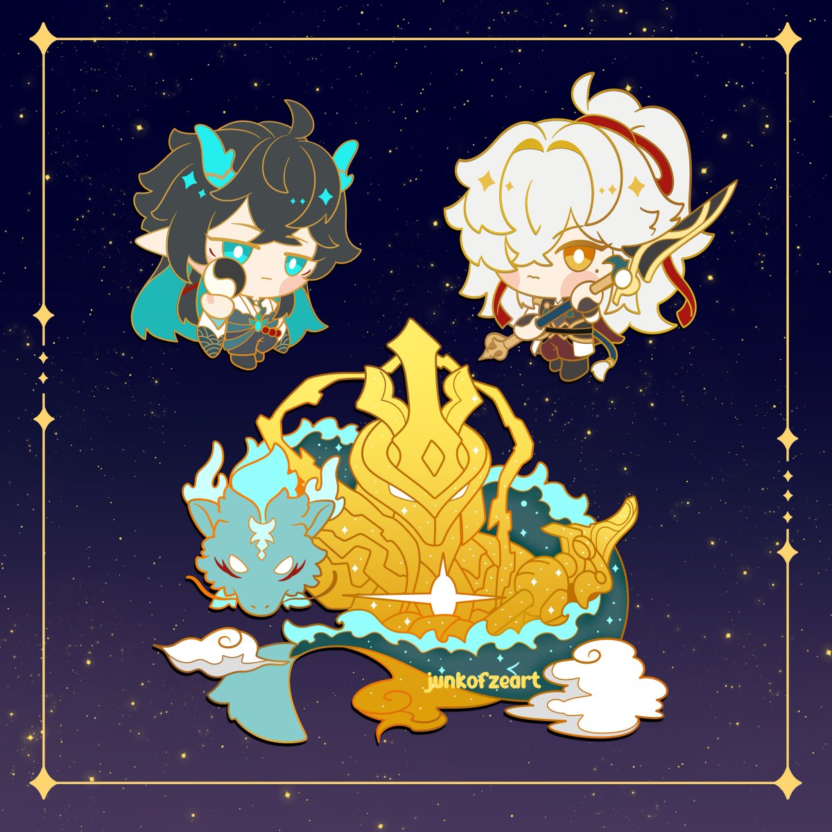 The reinforcements are here! 🦁🐉💛 

JingHeng pin set will be available for pre-order next month. Pre-order date TBD. For pin announcements, you can join my broadcast channel on my instagram (same username). #jingheng #HonkaiStarRail