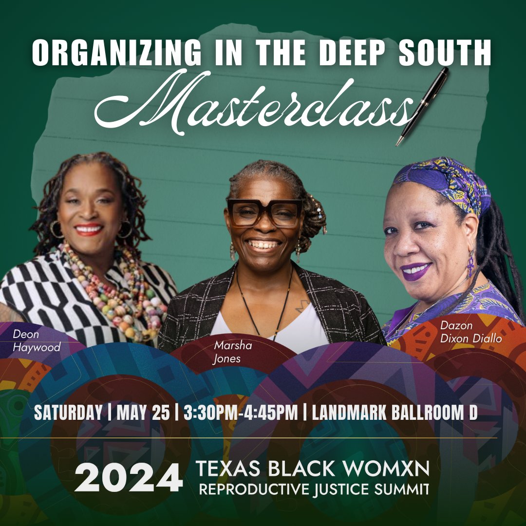 You’re invited 💌 Our ED, Marsha Jones, is taking the stage at our RJ Summit with @wwavinc ED @goddesswithin4 and @SisterLoveInc ED @DazonDiallo to teach a masterclass. Only TWO days left to grab your ticket to our #TXBRJSummit. Claim your spot today: eventbrite.com/e/2024-texas-b…