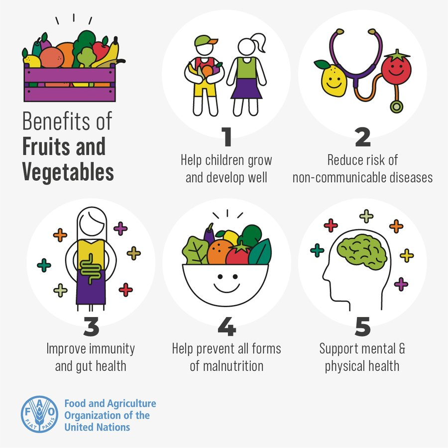 5⃣ reasons why fruits and vegetables are essential to our health and wellbeing 🍏🍅🧅🥬🍊🥗🍋🍓 ➕ℹ️➡️ bit.ly/3xRr9uf #FoodSafety | #Codex