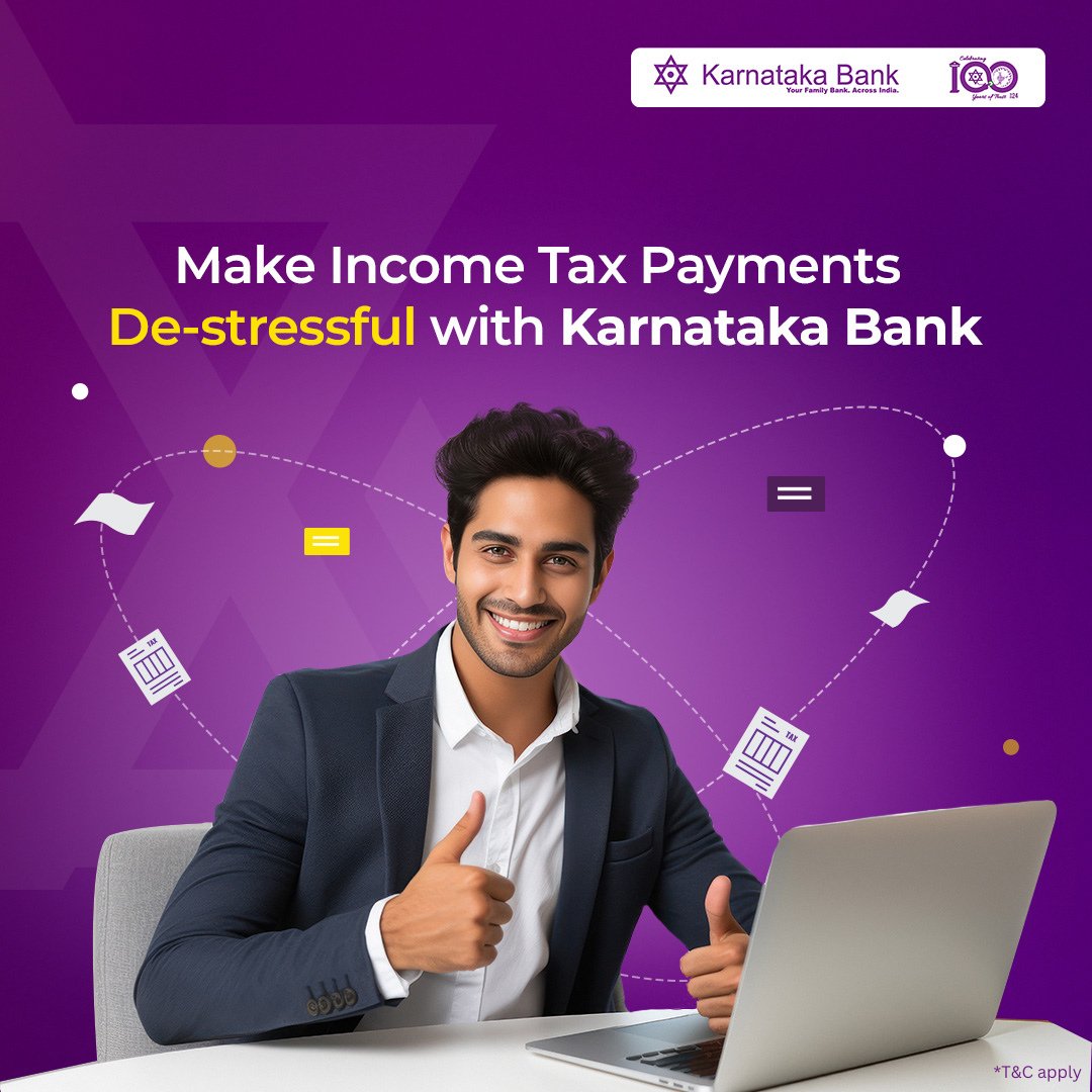 Income Tax, Simplified: Karnataka Bank - Your Partner in Navigating Tax Challenges. Start paying your taxes now: karnatakabank.com/ways-to-bank/m… #karnatakabank #incometax #easypayments #quickpayments #simpleprocess #banking #easybanking