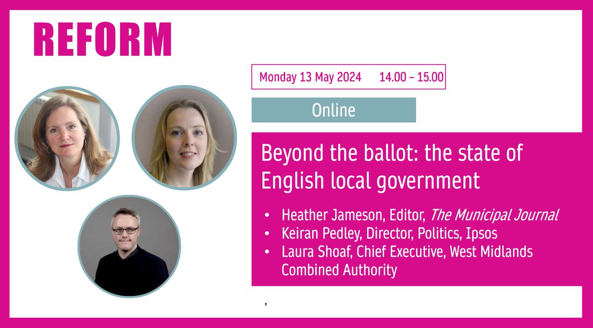 Don't miss our free upcoming panel event! Our @stkaye will be joined by @HeatheratTheMJ, @lmshoaf, and @keiranpedley to analyse the local election results and glean insights on the future of devolution, levelling up, and localism. Sign up here: reform.uk/event/beyond-t…